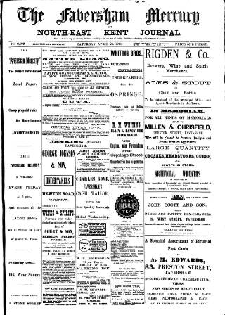 cover page of Faversham Times and Mercury and North-East Kent Journal published on April 25, 1908
