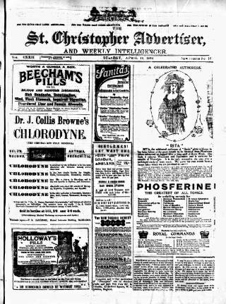 cover page of Saint Christopher Advertiser and Weekly Intelligencer published on April 19, 1904