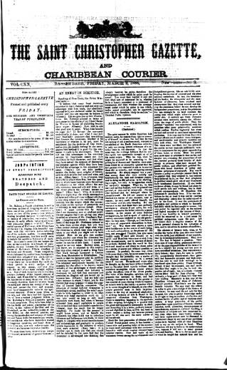 cover page of St. Christopher Gazette published on March 2, 1888