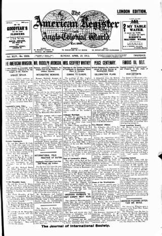 cover page of American Register published on April 27, 1913