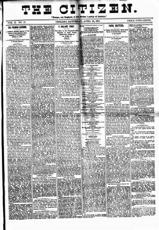 cover page of Chicago Citizen published on April 25, 1891