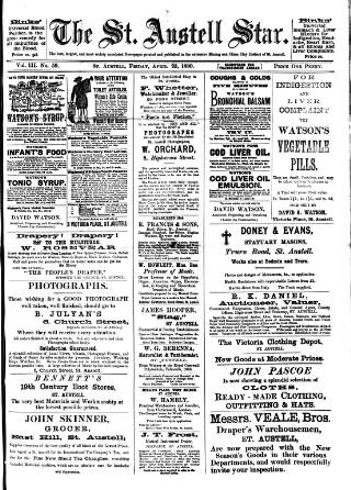 cover page of St. Austell Star published on April 25, 1890