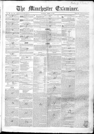 cover page of Manchester Examiner published on April 25, 1848