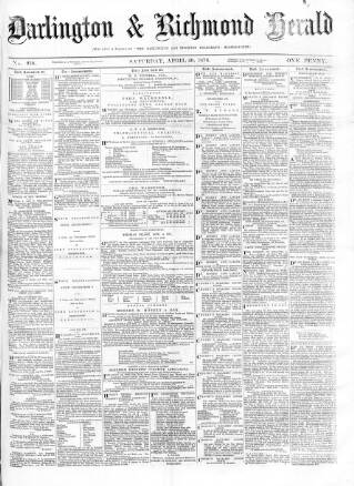 cover page of Darlington & Richmond Herald published on April 29, 1876