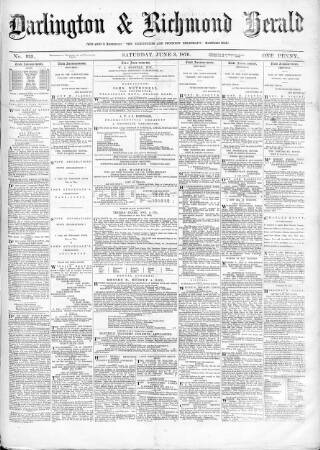 cover page of Darlington & Richmond Herald published on June 3, 1876