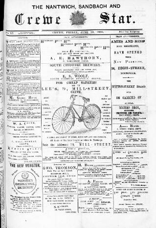 cover page of Nantwich, Sandbach & Crewe Star published on June 19, 1891