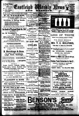 cover page of Eastleigh Weekly News published on June 2, 1899