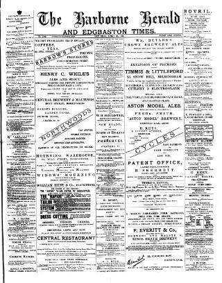cover page of Harborne Herald published on April 25, 1891