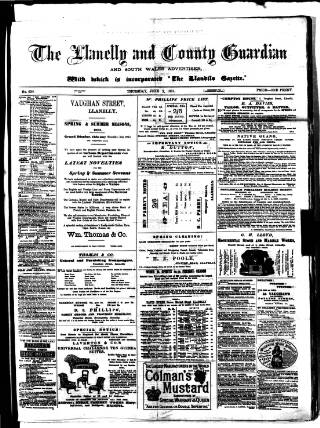 cover page of Llanelly and County Guardian and South Wales Advertiser published on June 2, 1881
