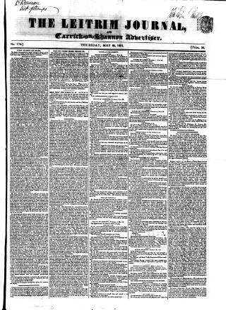 cover page of Leitrim Journal published on May 25, 1854