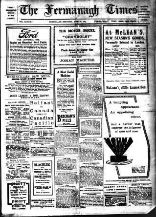 cover page of Fermanagh Times published on April 26, 1923