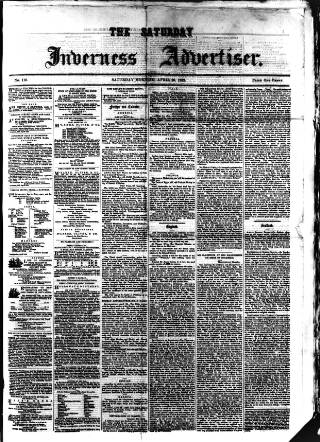 cover page of Saturday Inverness Advertiser published on April 26, 1862