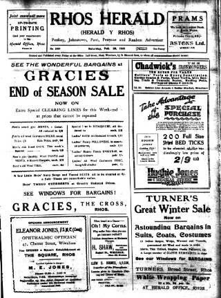 cover page of Rhos Herald published on February 28, 1931