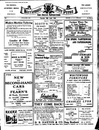 cover page of Kirriemuir Free Press and Angus Advertiser published on April 25, 1935