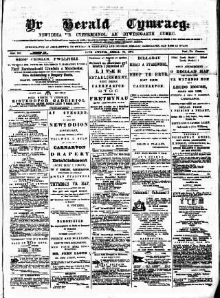 cover page of Herald Cymraeg published on April 26, 1872