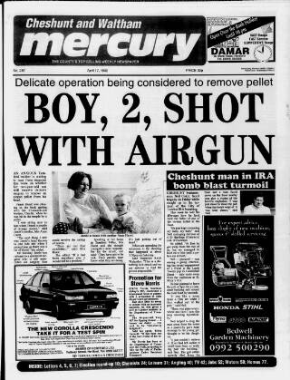 cover page of Cheshunt and Waltham Mercury published on April 17, 1992