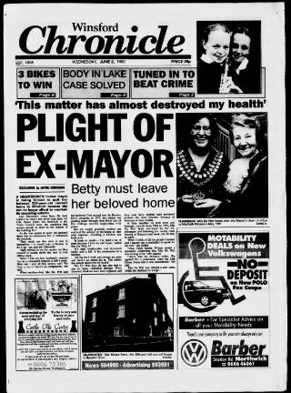 cover page of Winsford Chronicle published on June 2, 1993