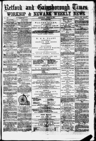 cover page of Retford, Gainsborough & Worksop Times published on June 2, 1877