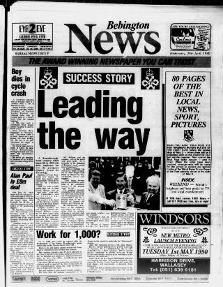 cover page of Bebington News published on April 25, 1990