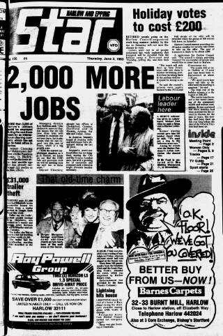 cover page of Harlow Star published on June 2, 1983