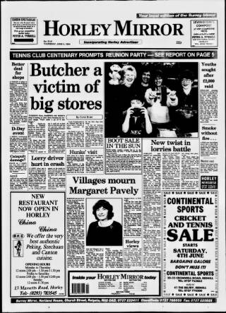 cover page of Horley & Gatwick Mirror published on June 2, 1994