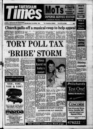 cover page of Faversham Times and Mercury and North-East Kent Journal published on April 25, 1990
