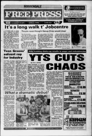 cover page of Rossendale Free Press published on June 2, 1990