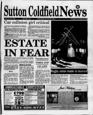 cover page of Sutton Coldfield News published on April 24, 1998