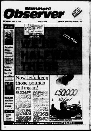 cover page of Stanmore Observer published on June 2, 1988