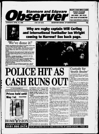 cover page of Stanmore Observer published on April 18, 1996