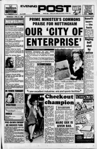 cover page of Nottingham Evening Post published on April 27, 1988