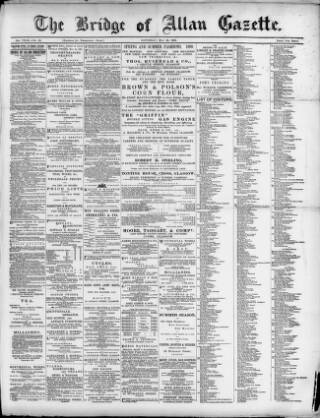 cover page of Bridge of Allan Gazette published on May 25, 1889