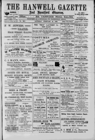 cover page of Hanwell Gazette and Brentford Observer published on February 28, 1903