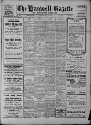 cover page of Hanwell Gazette and Brentford Observer published on May 29, 1920