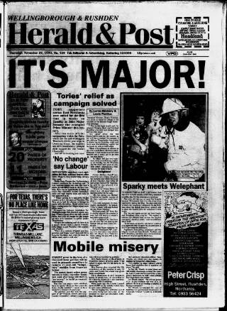 cover page of Wellingborough & Rushden Herald & Post published on November 29, 1990