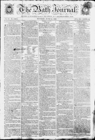 cover page of Bath Journal published on June 2, 1806