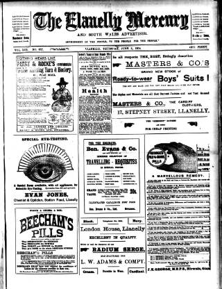 cover page of Llanelly Mercury published on June 2, 1904