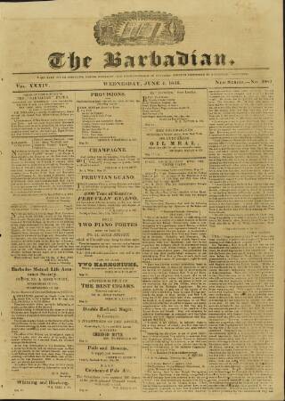 cover page of Barbadian published on June 4, 1856