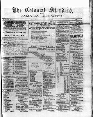 cover page of Colonial Standard and Jamaica Despatch published on April 25, 1885