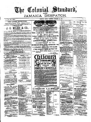 cover page of Colonial Standard and Jamaica Despatch published on February 27, 1888