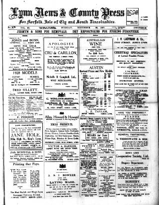 cover page of Lynn News & County Press published on November 29, 1927