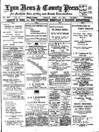 cover page of Lynn News & County Press published on April 30, 1929