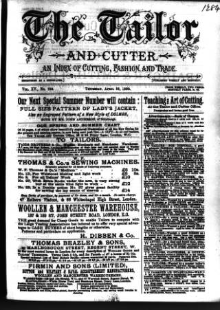 cover page of Tailor & Cutter published on April 29, 1880