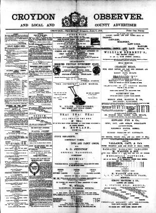 cover page of Croydon Observer published on June 2, 1881