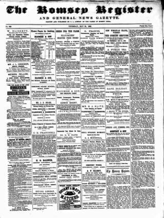 cover page of Romsey Register and General News Gazette published on May 25, 1882