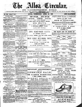 cover page of Alloa Circular published on April 25, 1883