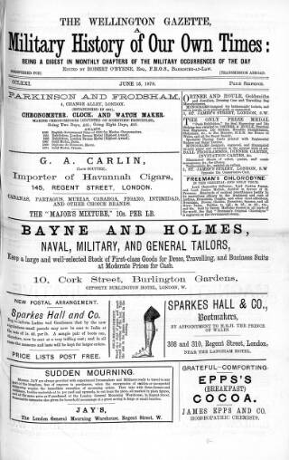cover page of Wellington Gazette and Military Chronicle published on June 15, 1879