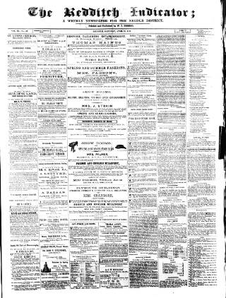 cover page of Redditch Indicator published on April 25, 1868