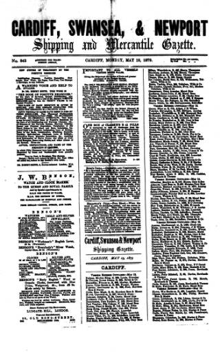 cover page of Cardiff Shipping and Mercantile Gazette published on May 19, 1879