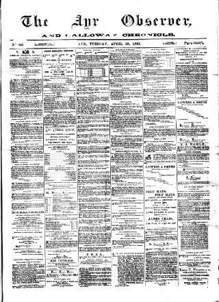 cover page of Ayr Observer published on April 19, 1881